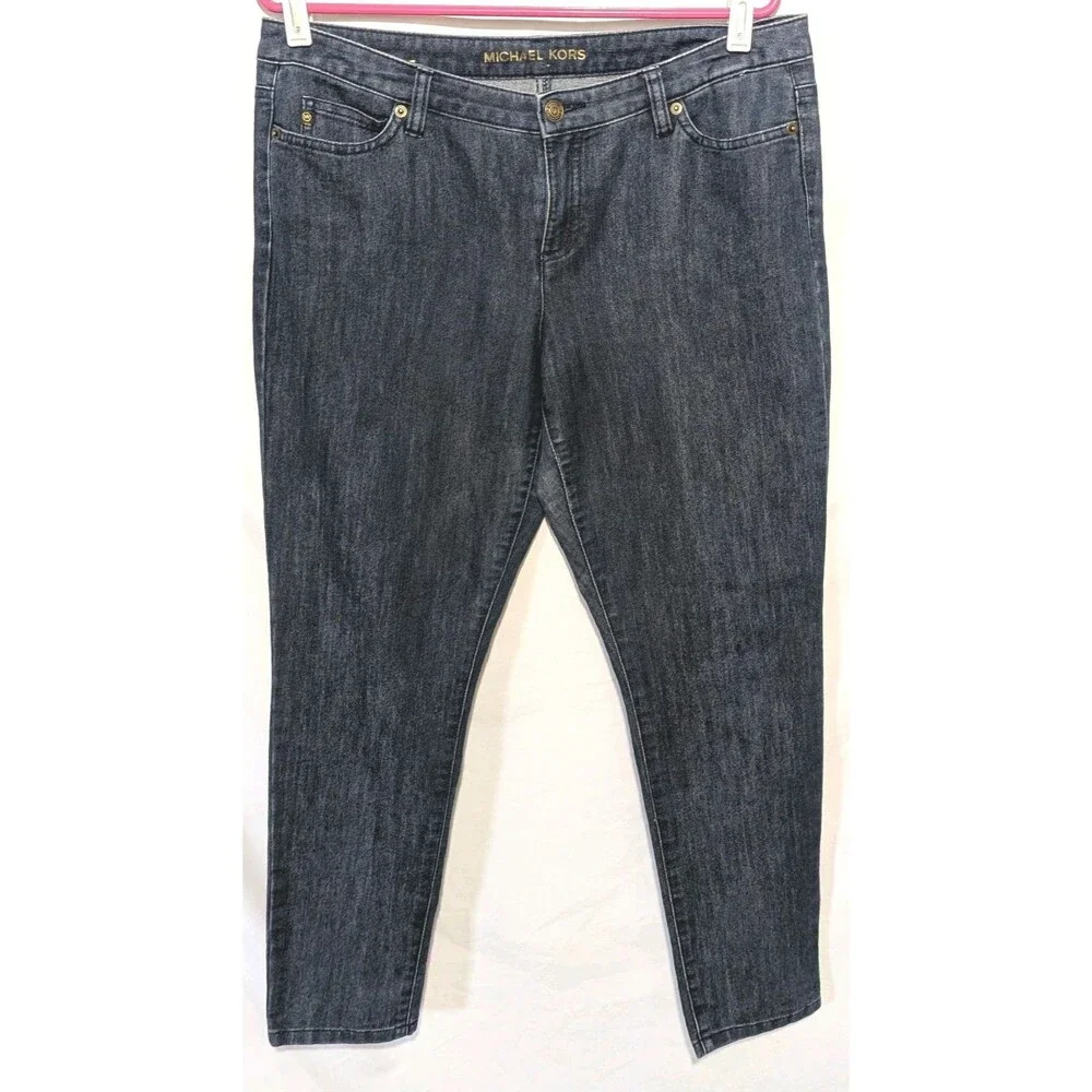 Michael Kors Women's Blue Denim Dark Wash Coin Pocket Straight Leg Jeans Sz 10P